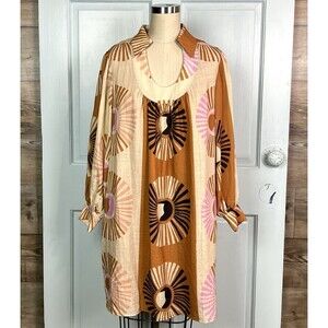 Bold Geometric Print Ciebon Dress Brown Multi-Color Lined Oversized Sz Med
